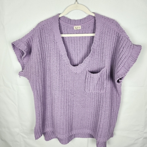 POL Chunky Knit V-neck Short Sleeved Sweater SIZE MEDIUM - Picture 1 of 6